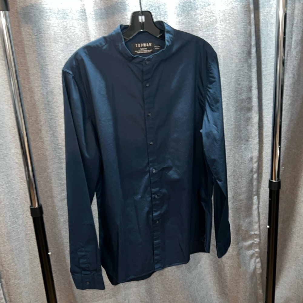 Topman Long Sleeve Mock-Neck Slim Fit Dress Shirt